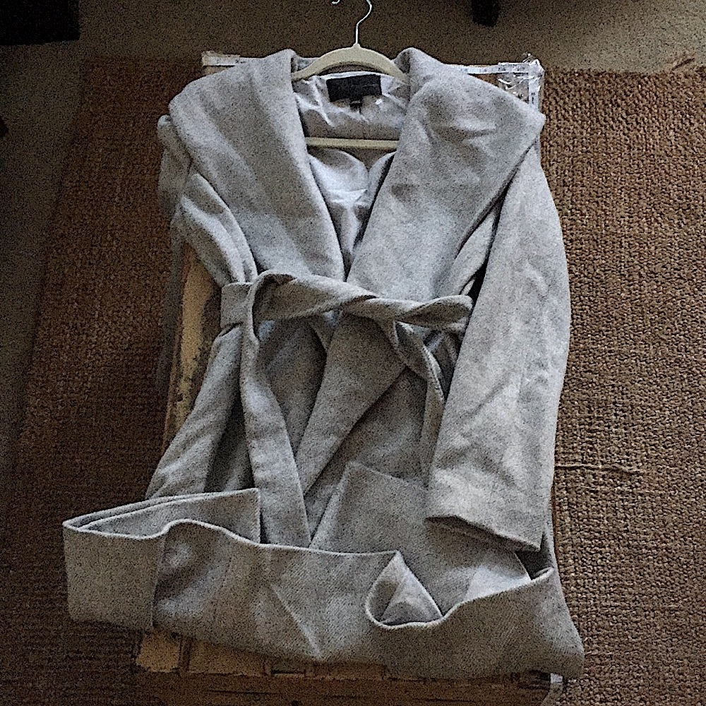 NWOT ANN TAYLOR HERRINGBONE SHAWL COLLAR TIE WAIST WRAP COAT S - Picture 8 of 16